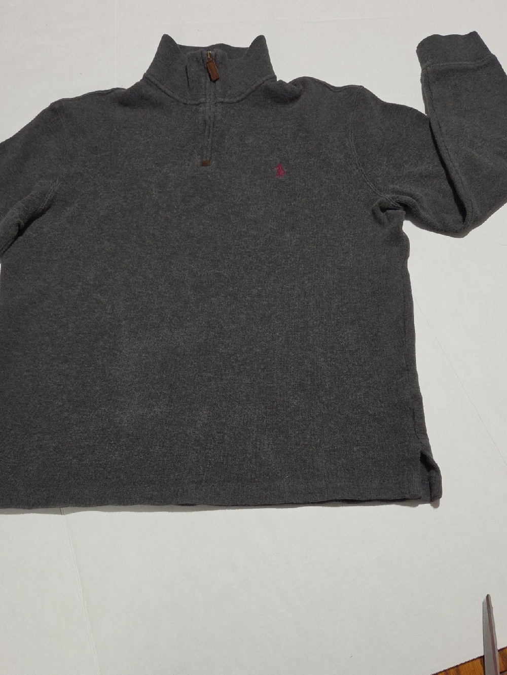Ralph Lauren Dark Gray Half-Zip Sweater with Red Polo Logo 100% Cotton